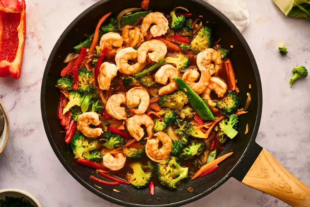 Mixed Vegetables with Shrimp served at Hop Tung