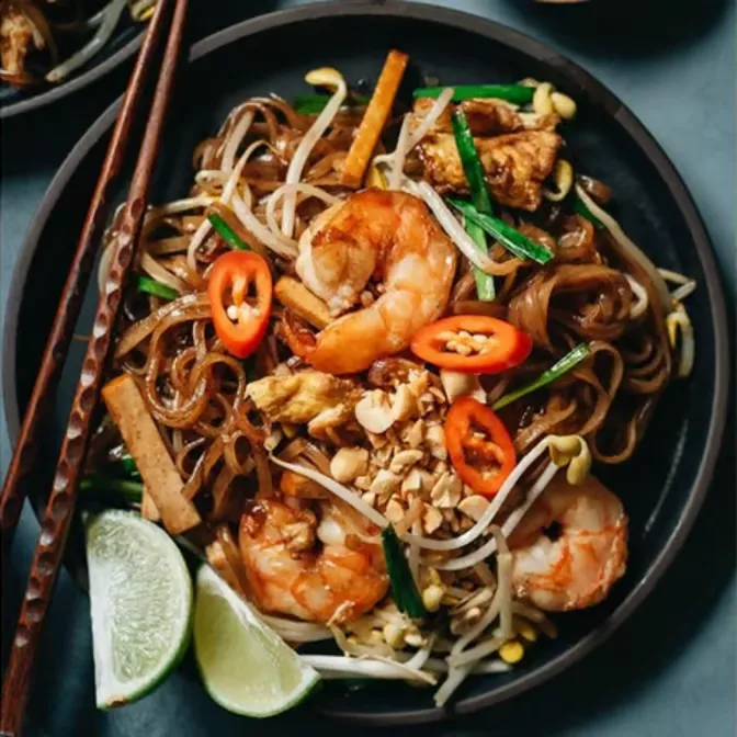 Pad Thai Chicken & Shrimp served at Hop Tung