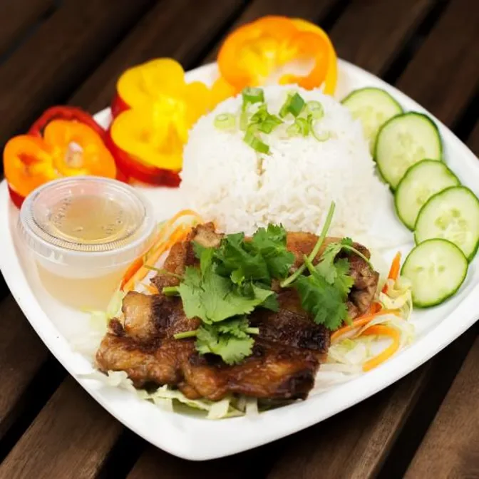 Pork and Shrimp Rice Plate served at Hop Tung